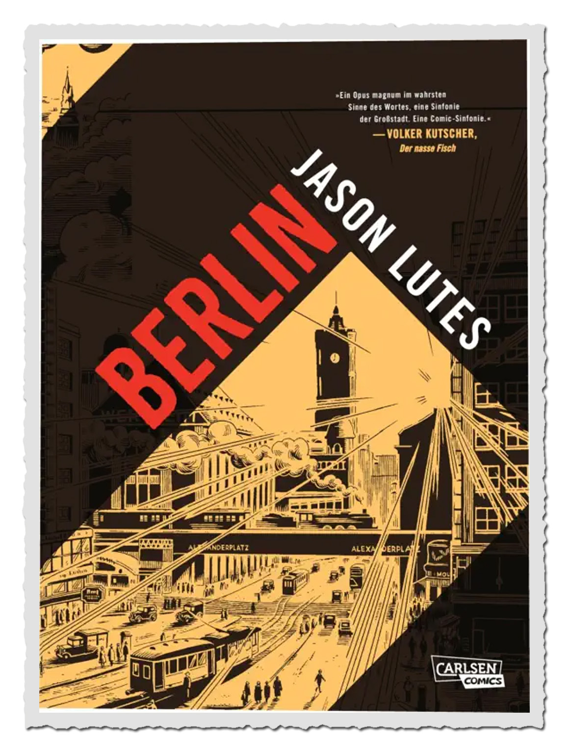 Cover der Graphic Novel „Berlin – Gesamtausgabe“ von Jason Lutes mit gelb-schwarzer Stadtansicht und rotem Buchtitel